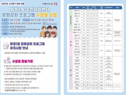 고양시 화정1동 주민자치센터, 2023년 2분기 문화강좌 수강생 모집